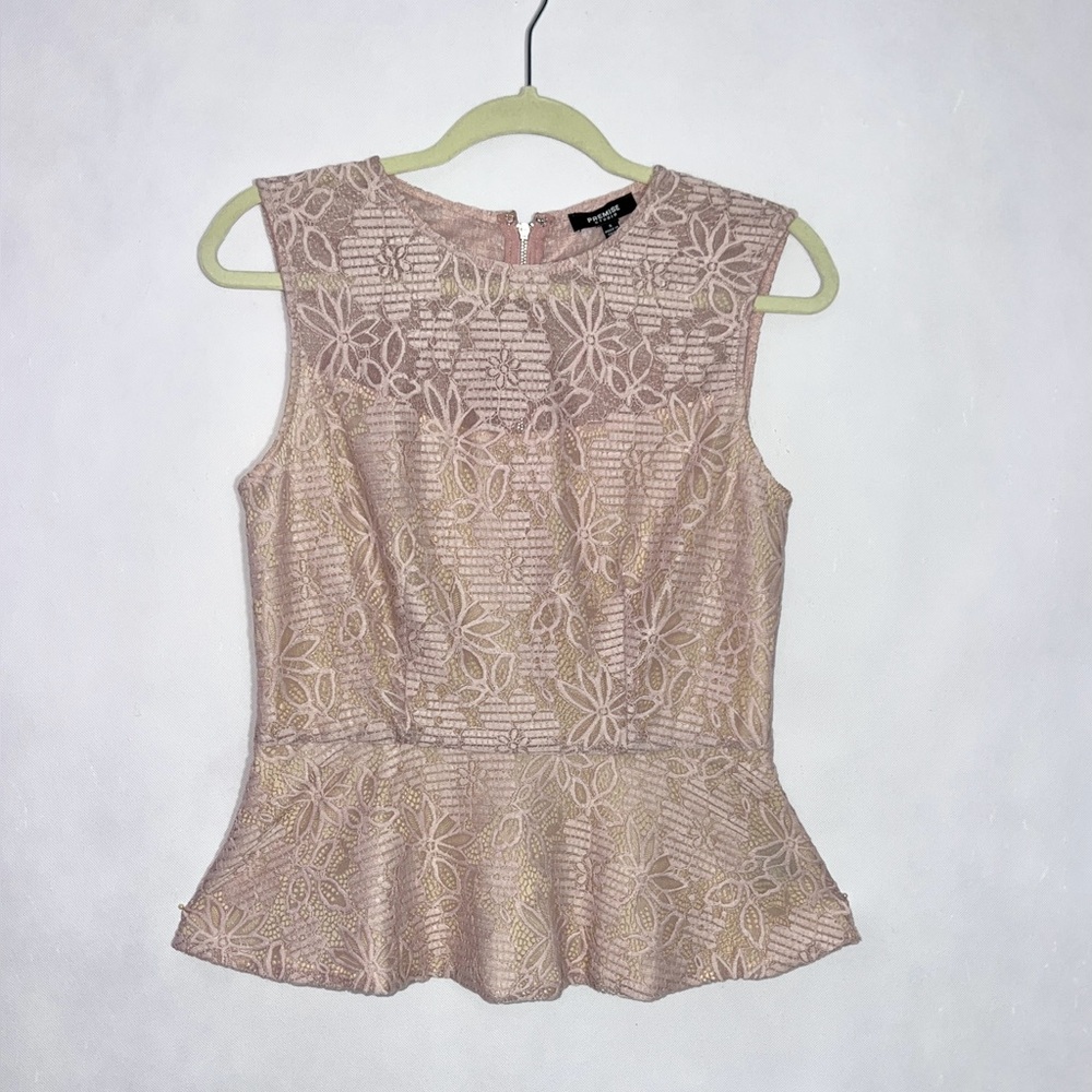 Elegant Premise Studio Pink Peplum Lace Tank Top Blouse Small